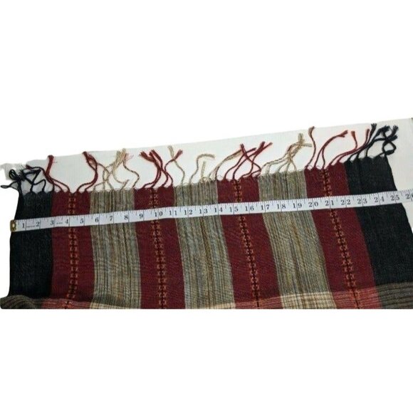 Handwoven Striped Fringed Scarf In Earthy Tones 9c - Picture 5 of 6